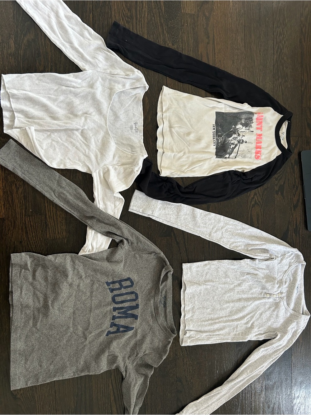 Brandy Melville Neutral Long-Sleeve Tee Bundle - White, Black, Gray